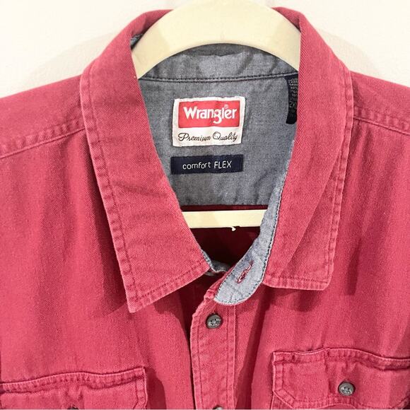 Wrangler comfort flex button front casual shirt men’s size 2XL burgundy - Picture 3 of 7